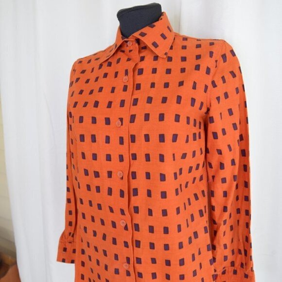 Vintage 1975 Marimekko Check Geometric Cotton Shirt Sz 8 - Picture 7 of 7